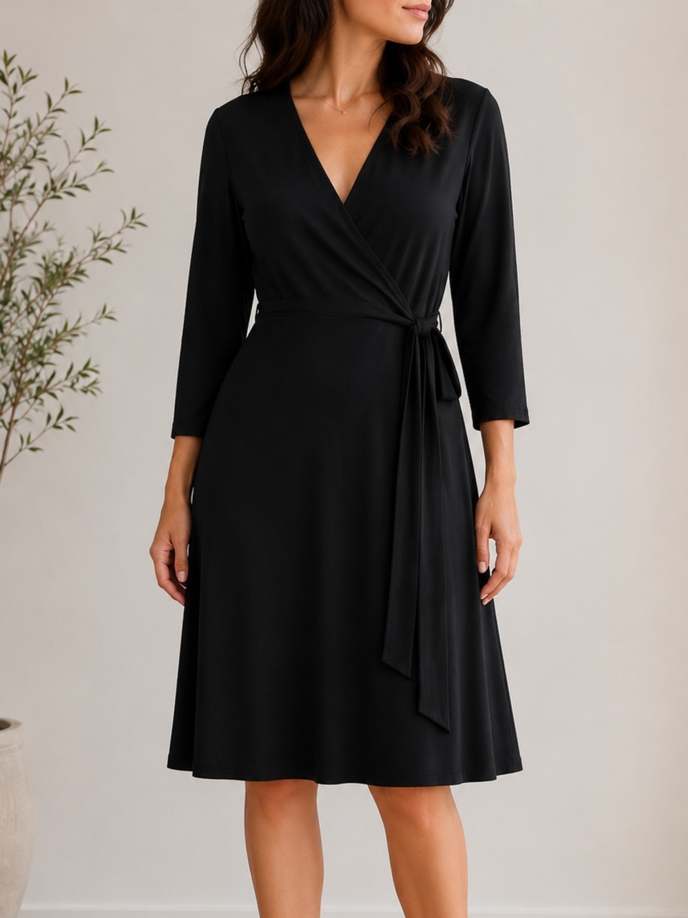 Banana Republic Women's Black Wrap Dress Long Sleeve Tie Waist M
